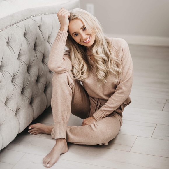 Two Piece Sweater Lounge Wear Set in Beige - Picture 2 of 8